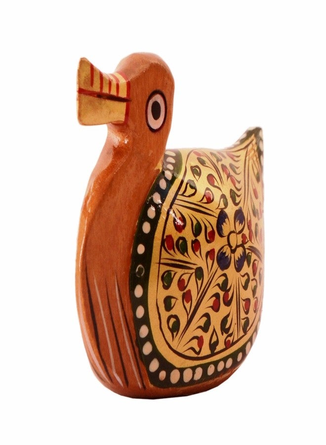 Purpledip Small Wooden Duck with Beautiful Fine Gold Painting; Miniature Idol Gift Vaastu Feng Shui Good Luck Charm (11256) - Image 2